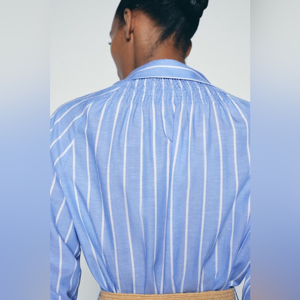 Zara Blue and White Striped Midi Shirt Dress - Picture 8 of 14